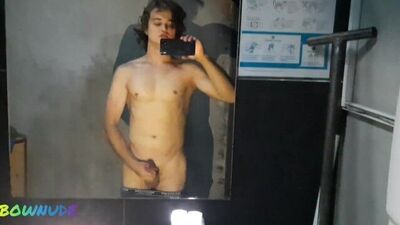 Boy-teenager filmed his masturbation at the public toilet